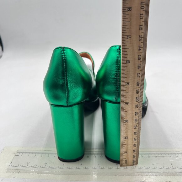 YDN Forest Green Penny Loafers Round Toe Pumps Platform Chunky Heel Shoe - Picture 5 of 8